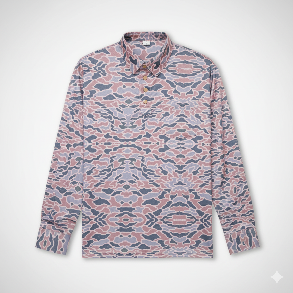 Long-sleeve shirt with a pattern on a white background